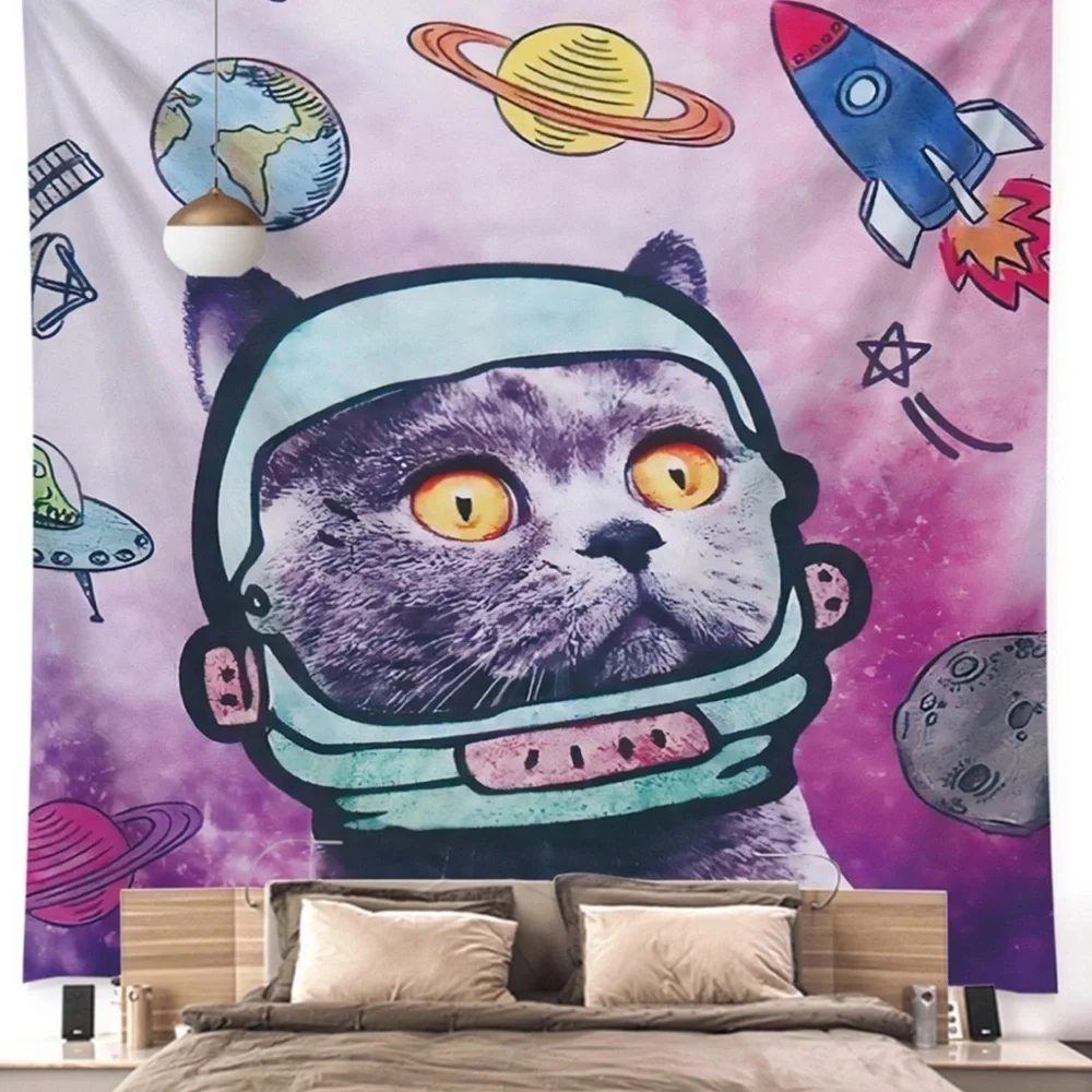NEW Kitty Cat In Space Wall Tapestry